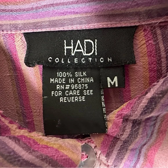 HADI Collection Pink Striped Button Down Shirt with Three Quarter Length Sleeves - Picture 4 of 5